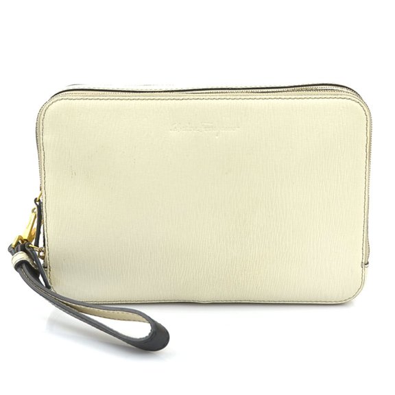 Pre-Owned Salvatore Ferragamo Leather Second Bag, Ivory, Men's, Free Shipping, r11264a