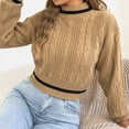 thumbnail image 4 of AHTJRT Women's Autumn Winter Sweaters Fashion Mock Neck Twist Knitted Tops Fashion Long Sleeve Striped Color Pullover Sweaters Khaki L, 4 of 7