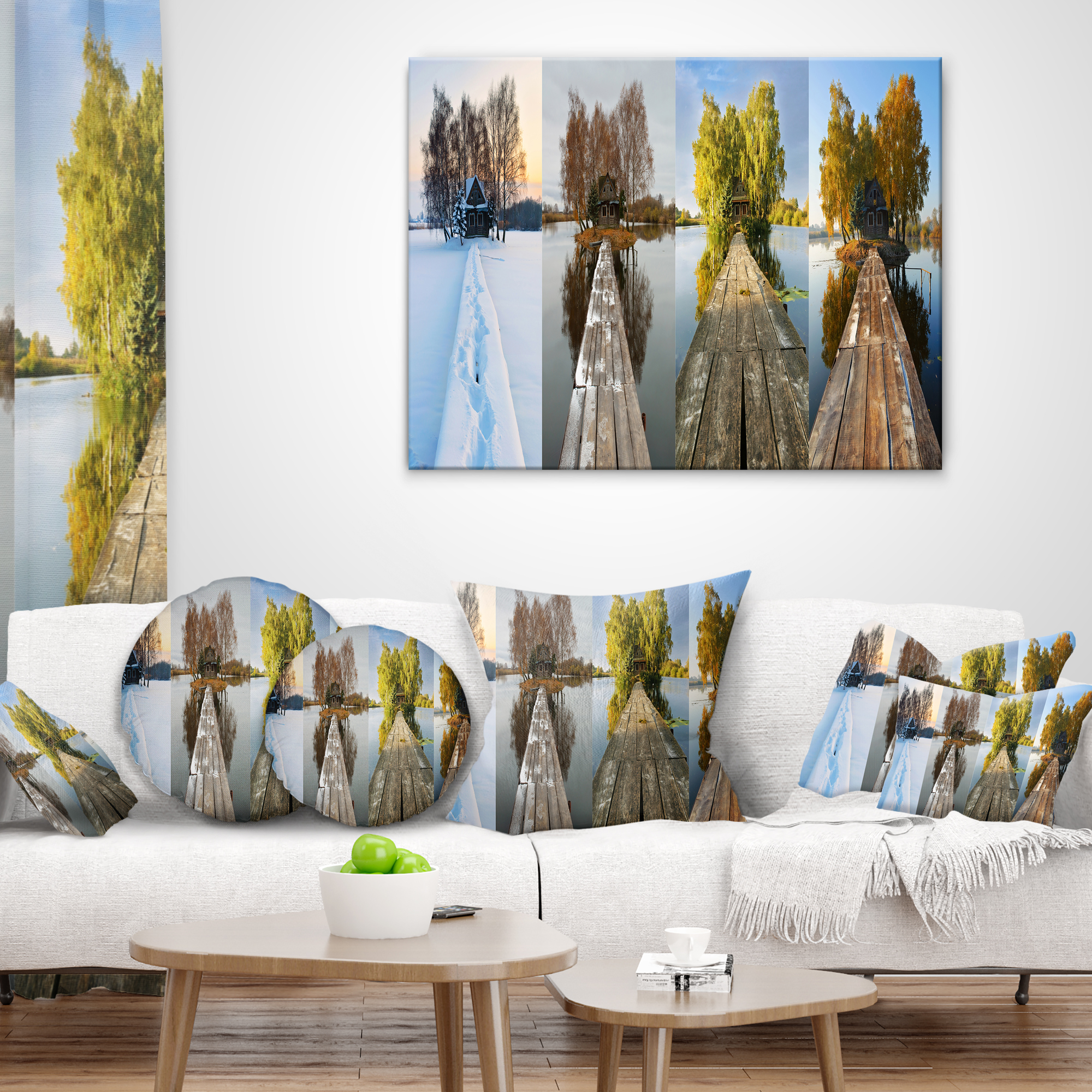 Designart Houses on Small Island Panorama - Modern Seascape Throw Pillow - 18x18