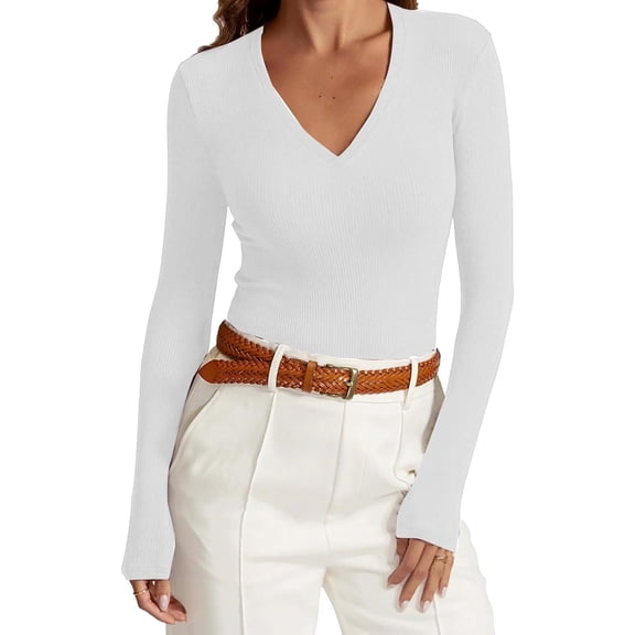 Enridrech Long Sleeve Clothes for Women V Neck Basics Shirts Lightweight Base Layer Slim Tops Thermal Undershirts