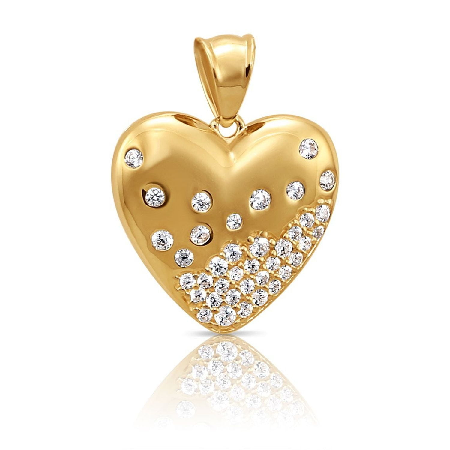 Tilo Jewelry 14K Yellow Gold Drizzle Heart Pendant Charm with Cubic Zirconia CZ Stones for Women & Unisex Necklace