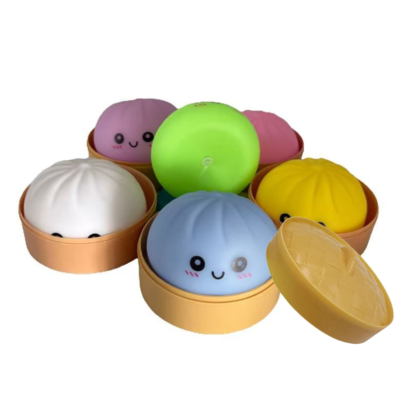 12 Pcs Glowing Cute Dumpling Stress Ball Set, Mystery Decompression Makessound Bun with Steamed Box, Slow Rising Squeeze Ball for Anxiety Tension Relief, Fidget Sensory T-oy