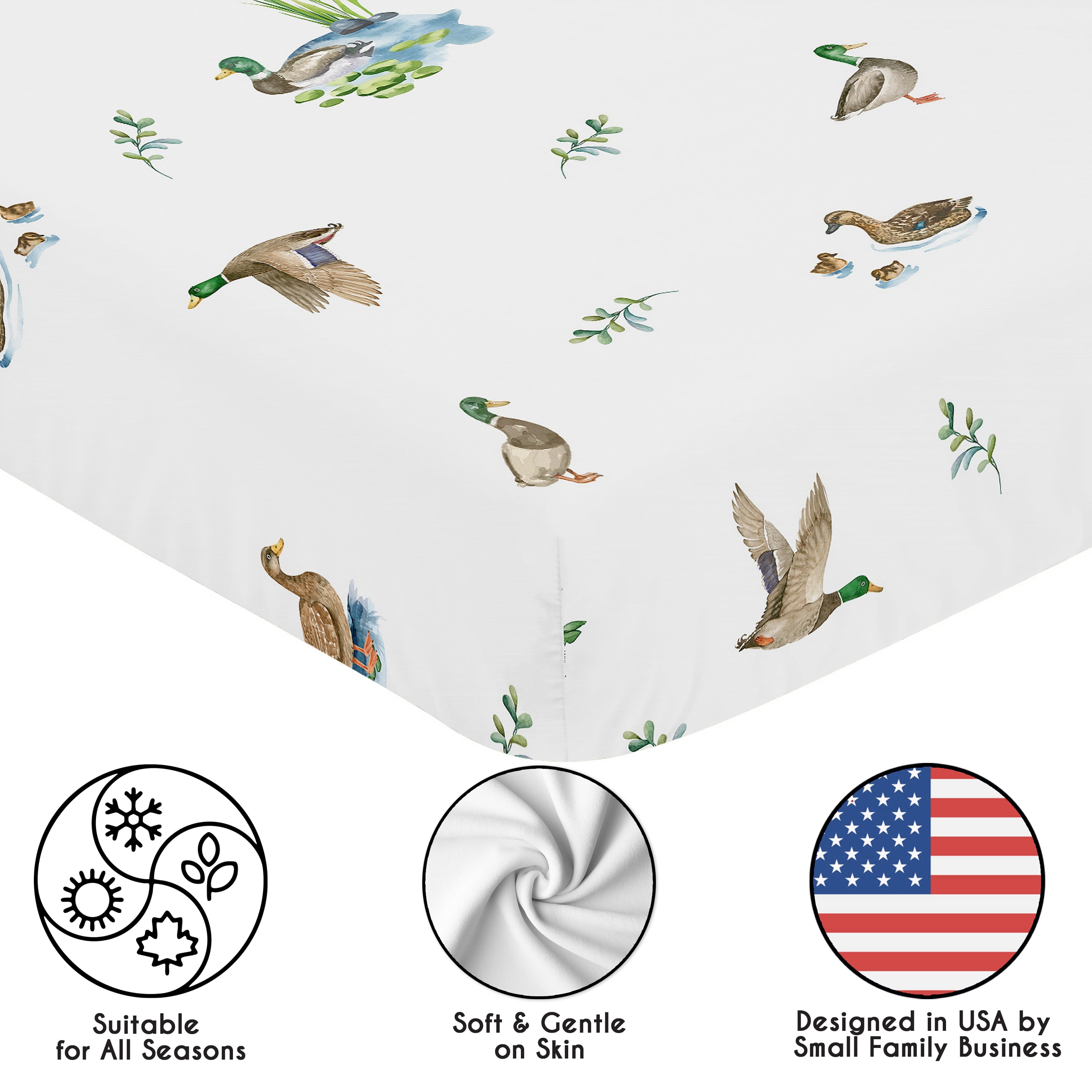 Sweet Jojo Designs Watercolor Mallard Ducks Boy, Girl, Unisex/Gender Neutral Fitted Crib Sheet