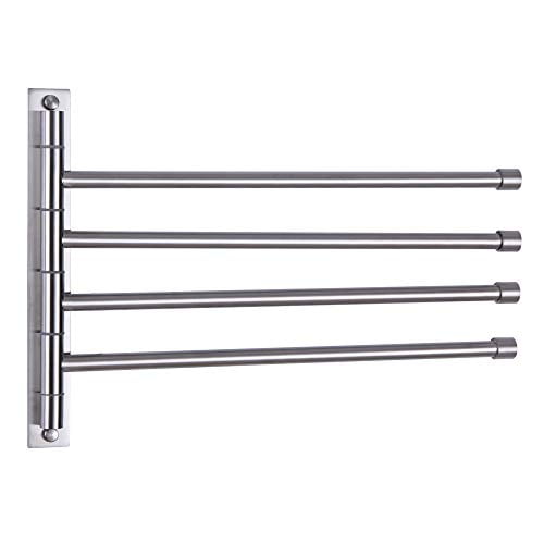 GERZWY Swivel Towel Bar SUS 304 Stainless Steel 4-Arm Bathroom Swing Hanger Towel Rack Holder Storage Organizer Space Saving Wall Mount Brushed Finish