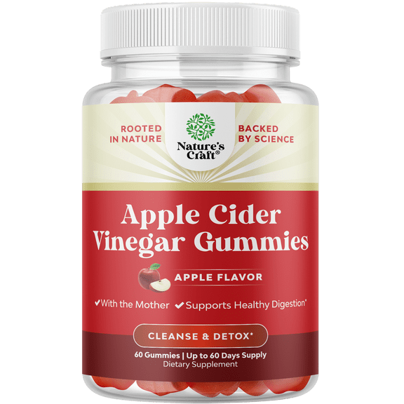 Natures Craft Apple Cider Vinegar Gummies Natural Energy Supplement with Mother, 60 Count
