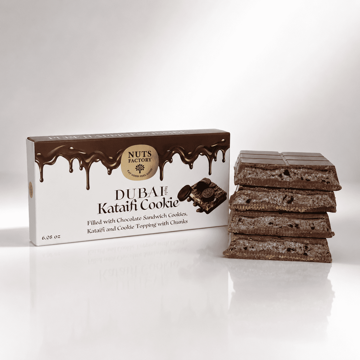 Nuts Factory Dubai Cookie Fusion Chocolate Bars with Chocolate Sandwich Cookies, Crispy Kataifi & Chunky Cookie Topping, Pack of 2 Large Bars – #1 Ranked Dubai Chocolate Bars in the World by CNBC