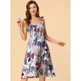 thumbnail image 2 of Vestido de verano para mujer Allegra K con volantes Cintura alta floral tiras informal para la playa Blanco XS, 2 of 6