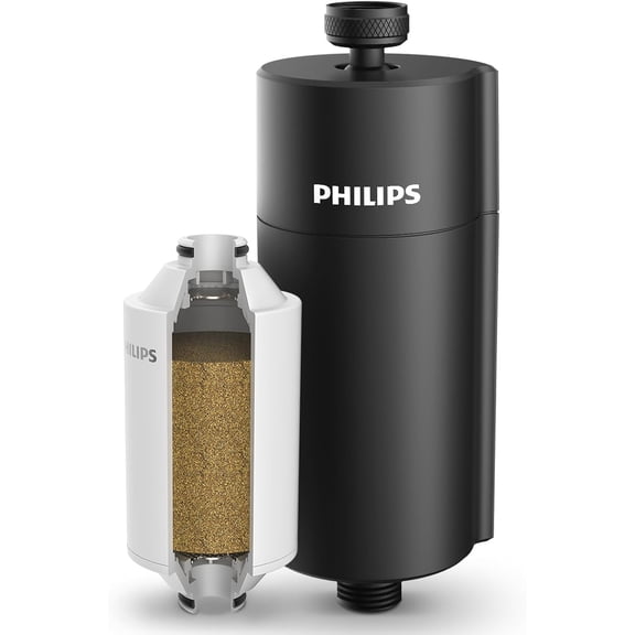 PHILIPS 3-Stage Shower Water Filter with NSF-Certified KDF Media, Reduces Chlorine,Heavy Metals & Impurities, Large Filtration Capacity, High Pressure, Easy to Install, Improves Skin & Hair, Black