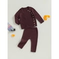 thumbnail image 3 of Wassery 2PCS Infant Baby Knit Fall Outfits for Boys Girls Solid Color Ribbed Long Sleeve Side Button Sweater Tops Knitted Pants Set Winter Warm Clothes, 3 of 9