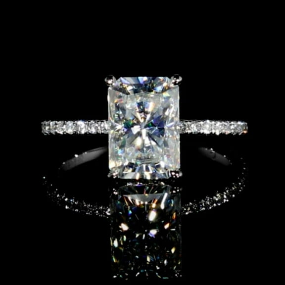 2Ct Radiant Cut Lab Created Diamond Solitaire Women's Gift Ring 14K White Gold Plated Silver