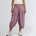 thumbnail image 6 of Wensltd Women's Casual Capris Summer Capris With Cross Waist and Elastic Hem for Daily Outdoor Capris Pink XXL, 6 of 7