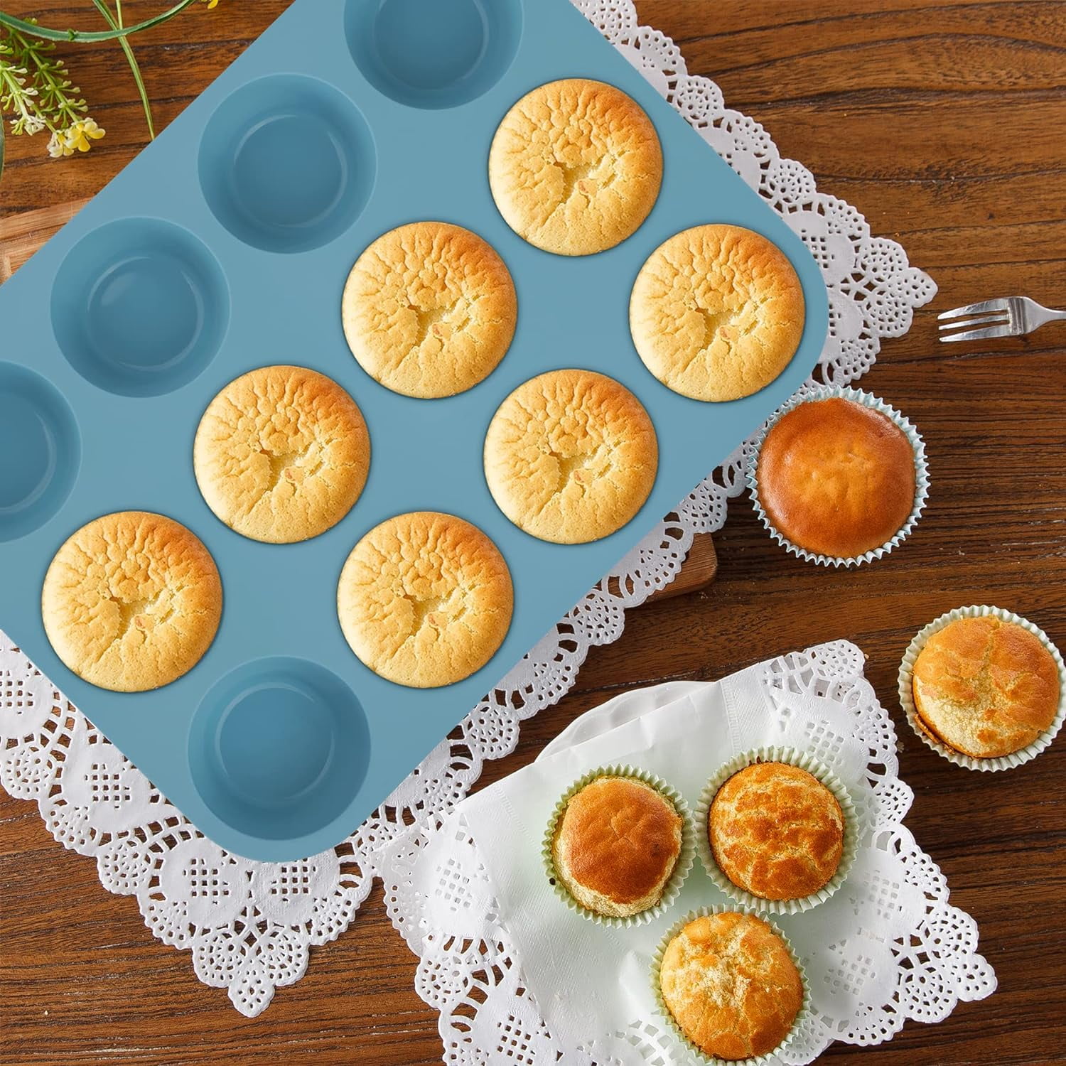 9in1 Nonstick Silicone Baking Fluted Cake Pan Cookie Sheet Molds Tray Heat Resistant Bakeware Tools Kit for Muffin Loaf Bread Pizza CupcakeUtensil