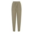thumbnail image 5 of ATENAR Linen Pants Women,Straight Leg Pants Women,Loose Drawstring,Breathable,Solid,Khaki,S(US:4), 5 of 6