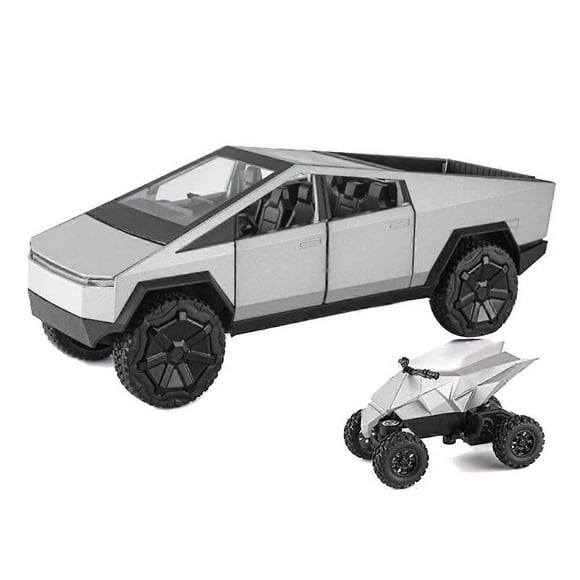Cybertruck Model Truck Silver Pickup Truck 1/24 Diecast Metal Toy Cars with Sound and Light for Kids