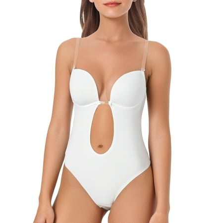 MNCEKFOD Shapewear for Women Sexy Backless Tights Plus Size Built In Bra Body Shaper Seamless With Open Crotch Comfy and Soft Lingerie White XL