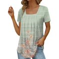 thumbnail image 1 of Gibobby Playera de Manga Corta Casual Suave Tops verano para mujer, cuello cuadrado, plisado, frente, manga corta, túnica, camisas (Verde de menta,CH), 1 of 4