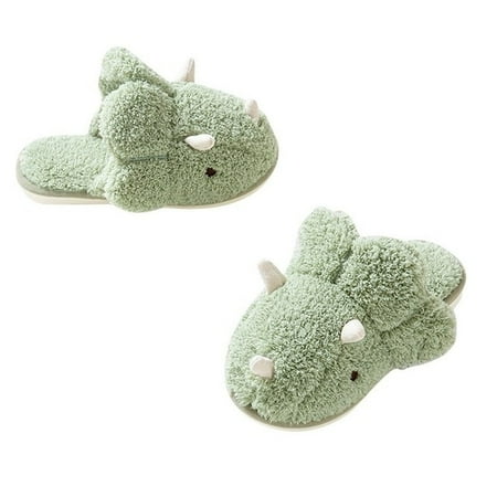 

CoCopeanut Home Winter Women Fluffy Slippers Cartoon Dinosaur Warm Fur Shoes Men Couple Non-Slip Mute Bedroom Slipper Funny Flip Flops