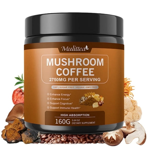 Organic Mushroom Coffee with Ashwagandha & Collagen – Lion’s Mane, Cordyceps & Chaga Blend for Energy & Immune Support, Focus & Mental Clarity, 2500mg Superfood Blend, 50 Servings
