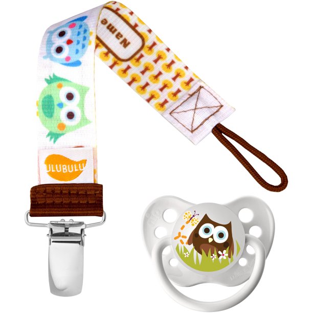 Ulubulu Owl Pacifier & Owl Pacifier Clip Combo, 06 Month