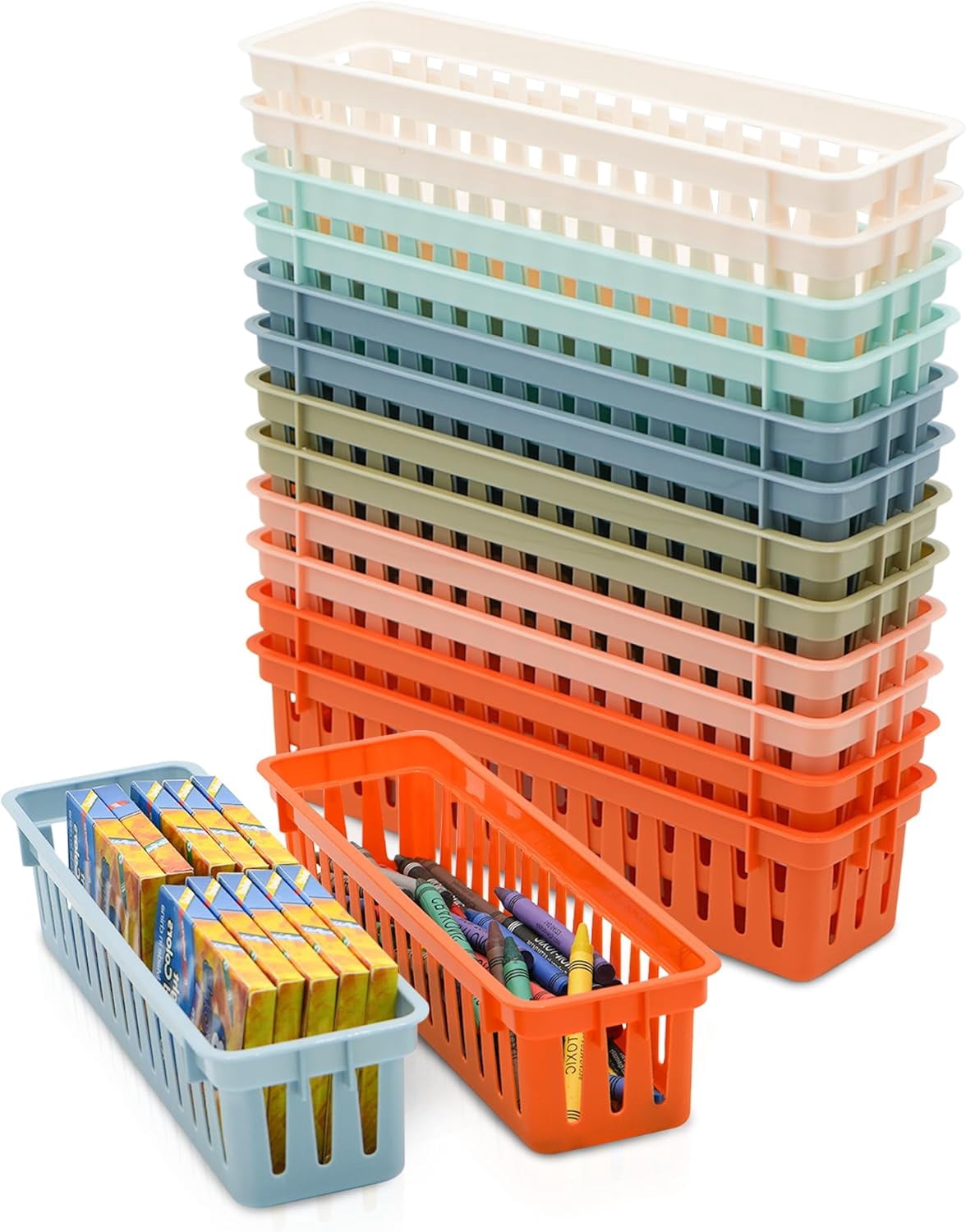 4E's Novelty 12 Pack Pencil Holders Colorful Plastic Desk Organizers Pen Baskets for Kids Classroom Supplies