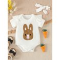 thumbnail image 5 of FEORJGP Toddler Baby Girls 3Pcs Easter Outfit Infant 0-2Y Short Sleeve Jumpsuit Bunny Embroidery Romper Crew Neck Bodysuit + Pants + Hairband Set Newborn Cute Casual Rabbit Summer Clothes, 5 of 9