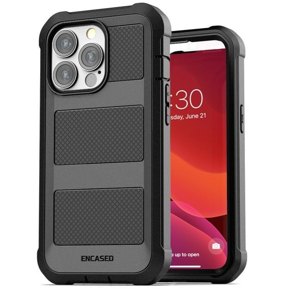 Encased FalconShield Designed for iPhone 13 Pro Case with Screen Protector, Protective Heavy Duty Full Body Built-in Screen Phone Case (Black)