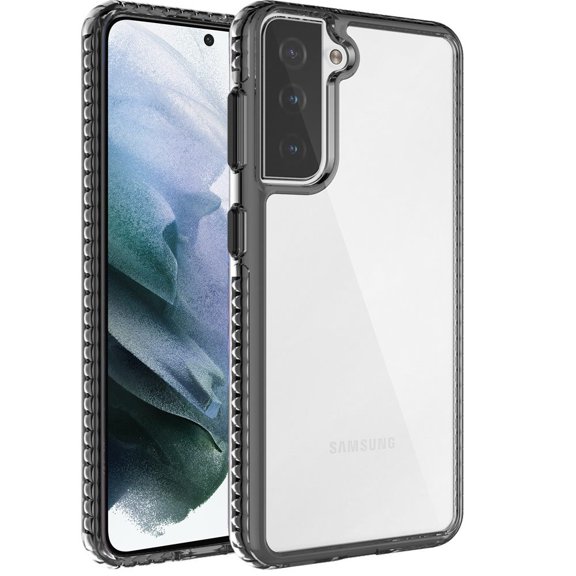 for Samsung Galaxy S21 FE /Fan Edition Crystal Clear Rugged Shockproof Hybrid PC TPU Colorful Buttons Hard Protection Back Cover ,Xpm Phone Case [Black]