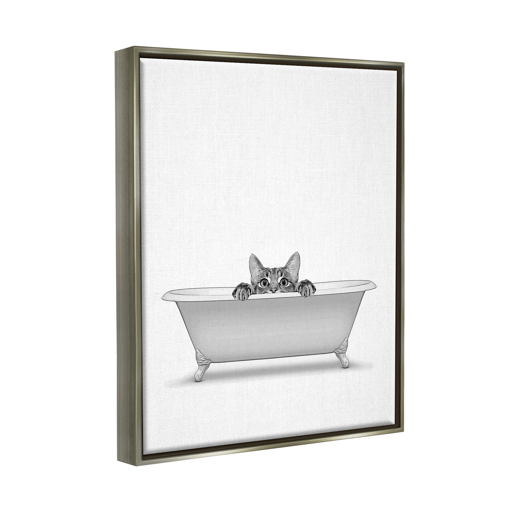 Stupell Industries Cat Peeking Bathroom Tub Animals & Insects Painting Gray Floater Framed Art Print Wall Art