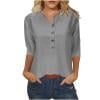 thumbnail image 4 of SEAOPEN 3/4 Length Sleeve Women Tops Button Down Crew Neck T Shirts Summer Casual Tunic Blouses Gray,L, 4 of 4