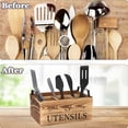 thumbnail image 3 of Wood Utensil Holder, Silverware Organizer with 4 Compartments for Kitchen Counter, Farmhouse Wood Flatware Utensil Organizer Storage Box for Silverware Fork Spoon Spatula., 3 of 6