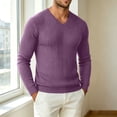 thumbnail image 6 of ZVAVZ V Neck Knit Tee Shirts for Men Long Sleeve Textured Tops Fall Casual Gym Athletic Shirts Stretchy Workout Running T-Shirt Purple S, 6 of 7
