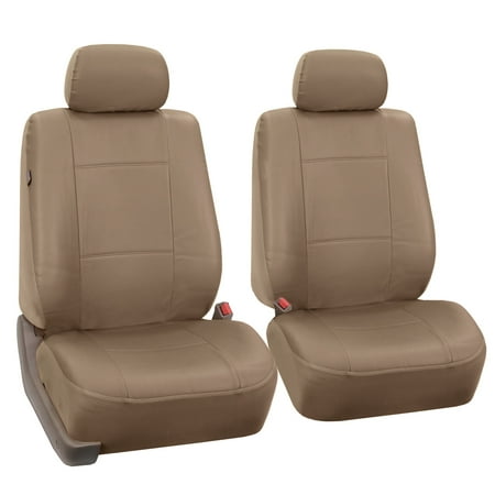 FH Group Tan Faux Leather Airbag Compatible Car Seat Covers, 2
