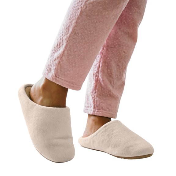 Qingpeng Ladies Closed Toe Open Back Plush Slippers Soft Cozy House Shoes Comfortable Indoor Footwear with Minimalist Design for Home