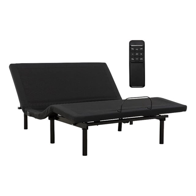 Pemberly Row Adjustable Bed Base with Wireless Remote - Queen Black Fabric