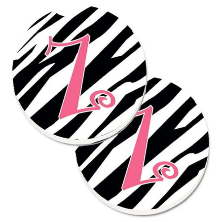 

Monogram Initial Z Zebra Stripe & Pink Set of 2 Cup Holder Car Coaster