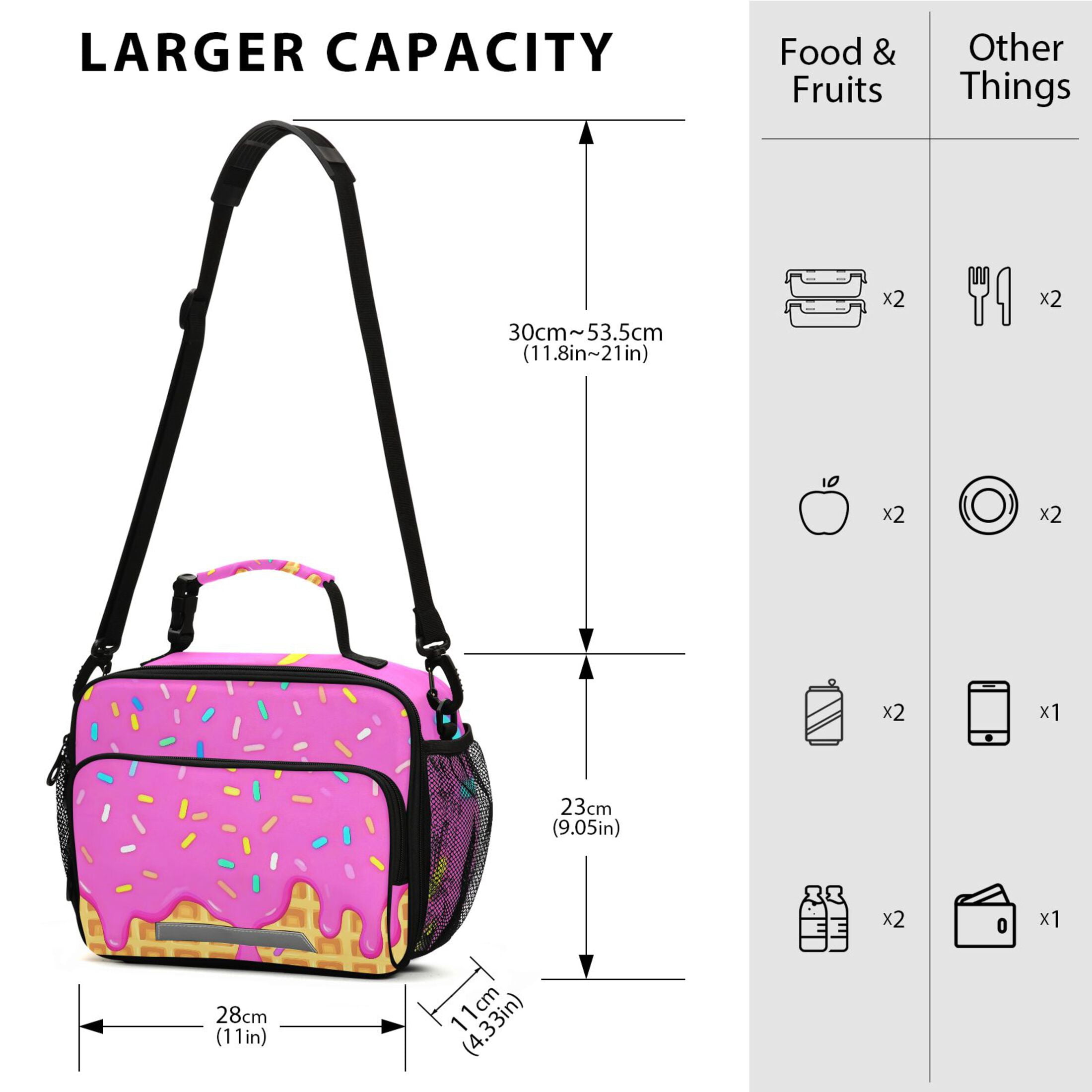 ALAZA Pink Ice Cream Lunch Box Insulated Cooler Bag Reusable Tote Bags Shoulder Strap
