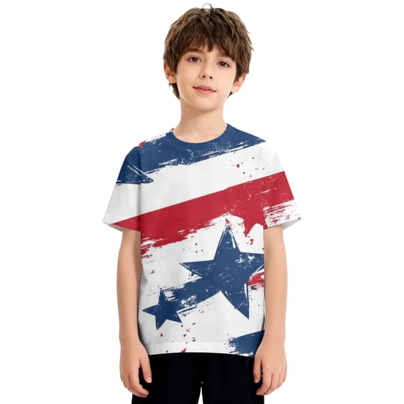 Boy's Short Sleeve Elevated Graphic T-Shirt, Sizes 4-18 with Patriotic Printed Designs