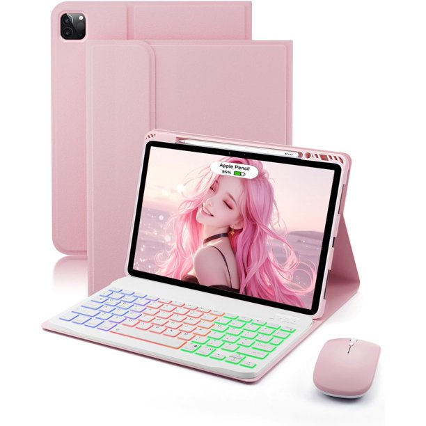 Funda de Teclado Retroiluminado Mágico Rosa con Mouse y Soporte para Lápiz para iPad Air 13” / Pro 12.9”