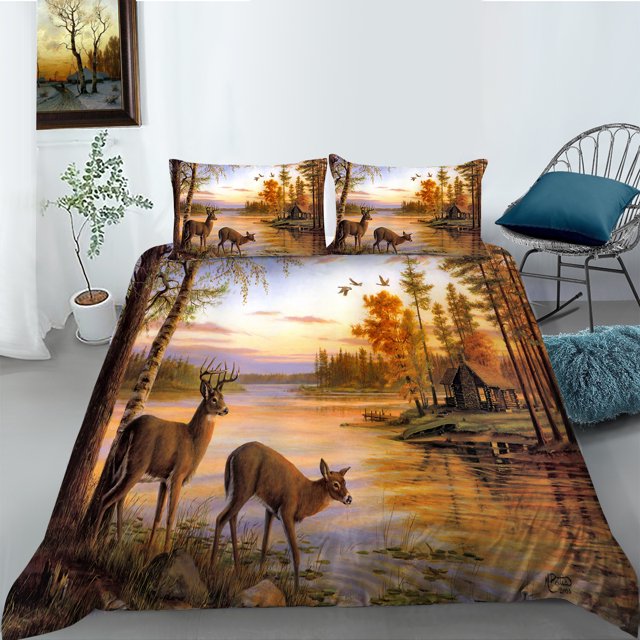 Deer Duvet Cover Wildlife Elk Print Duvet Cover Set Animal Theme