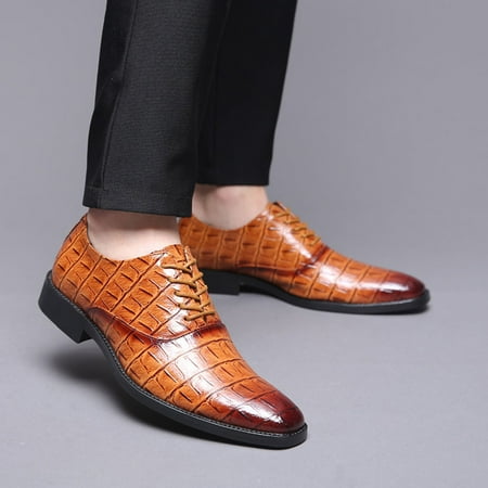 

Christmas Fashion Men s Business Shoes Pointed Lace-Up Shoes Color Matching Leather Shoes