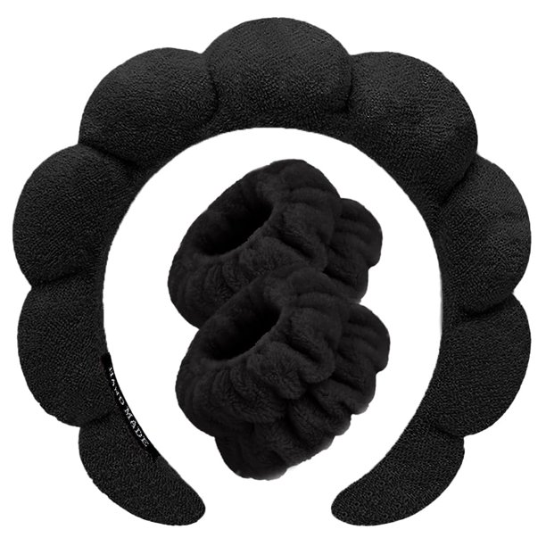 Diademas de spa para lavar la cara, juego de muñequeras, esponja, maquillaje, cuidado de la piel, diadema, toallas de muñeca, toalla de rizo suave, diadema para mujeres, gorros hinchados, antideslizan