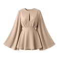 thumbnail image 4 of Blmnix A Line Dresses Women Dress Petite Peplum Short Dress Dresses Long Sleeve Yellow Mini Crew Neck Adjustable Waist Womens Dresses Summer M, 4 of 9