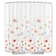 Elegant Floral Shower Curtain, Modern Cute Watercolor Flower Bathroom Decor For Girls, Hooks Included, 69x72