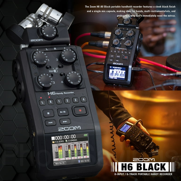 Zoom H6 All Black 6-Input / 6-Track Portable Handy Recorder with
