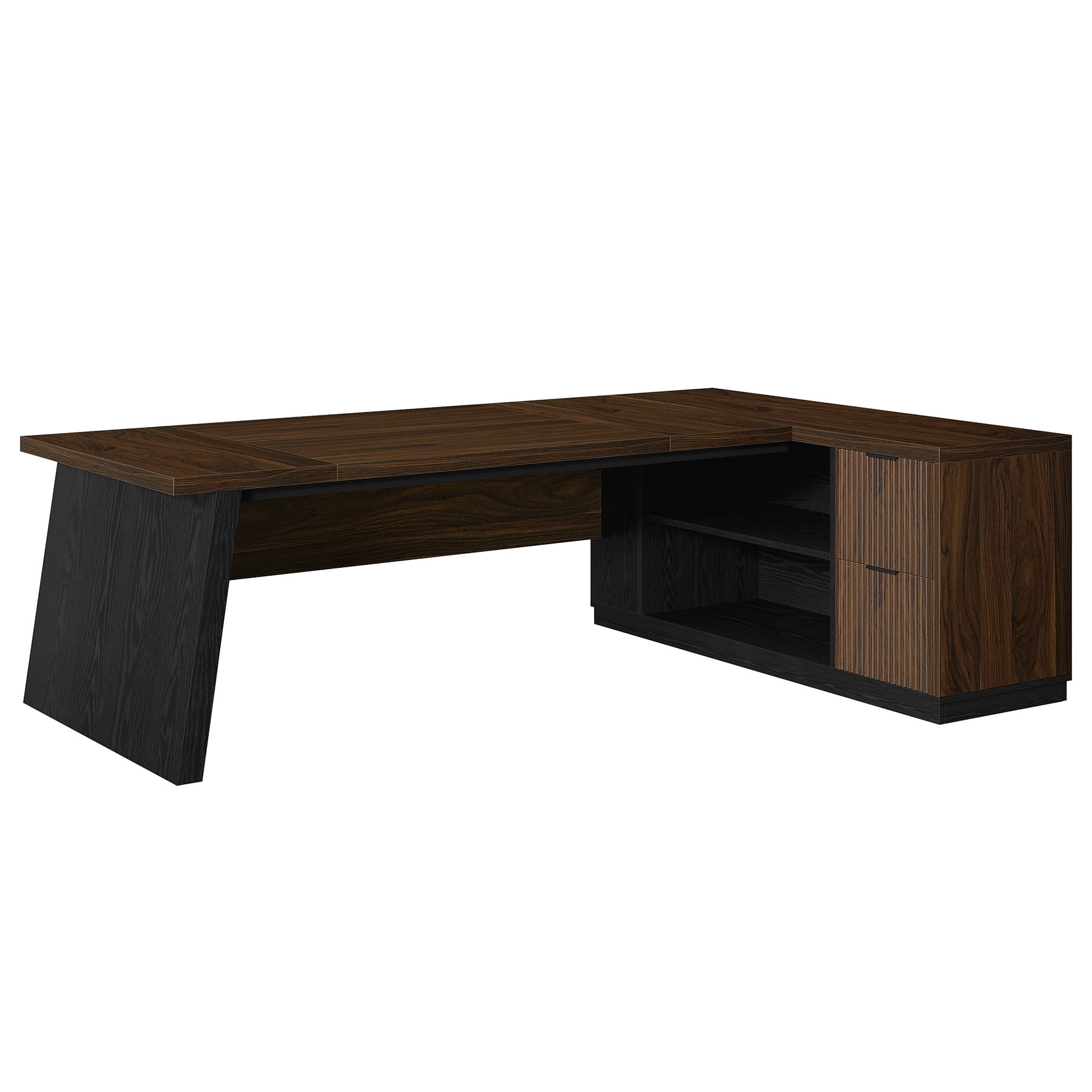 Fnova 77" Large L-Shaped Executive Office Desk with File Drawers and Storage Shelves, Modern Computer Desk Writing Desk for Home Office