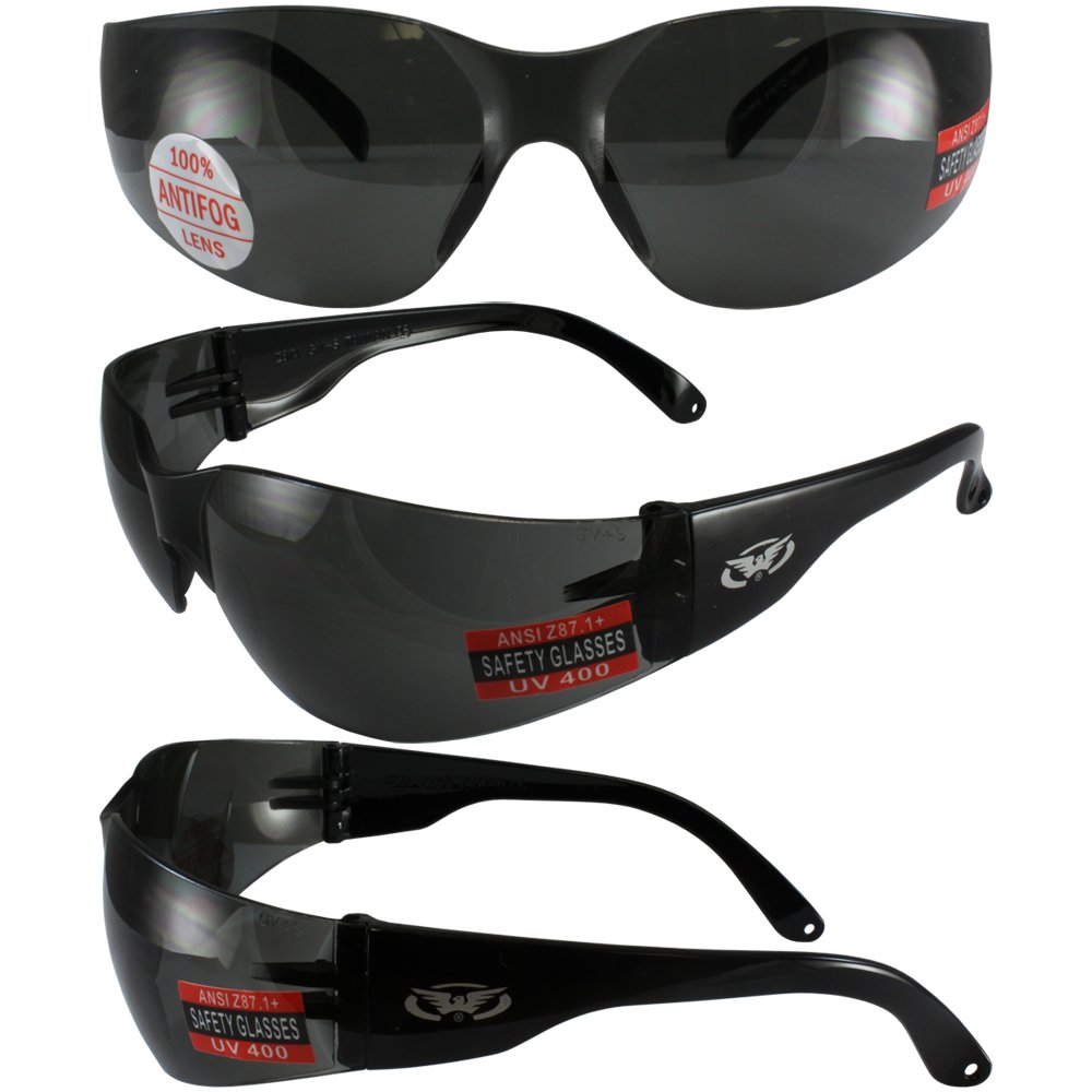 Two Pairs of Global Vision Rider Safety Motorcycle Riding Sunglasses Black Frames One Pair Clear Lens and One Pair Smoke Lens with Microfiber Bags ANSI Z87.1 - image 3 of 4