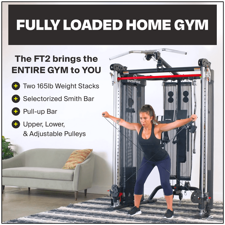 Inspire Fitness FT2 Fully Loaded Functional Trainer Workout Smith Machine  Home Gym for Total Body Strength Training with Bench 