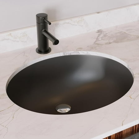 DeerValley DV-1U303B Black Undermount Bathroom Sink 18'' x 15'' Oval Ceramic Sink Bathroom Vessel Sink with Overflow Hole