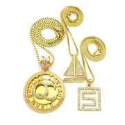 Stone Stud QC Initials, Sailboat & Maze Pendant Set w/ Box Chain Necklaces, Gold-Tone
