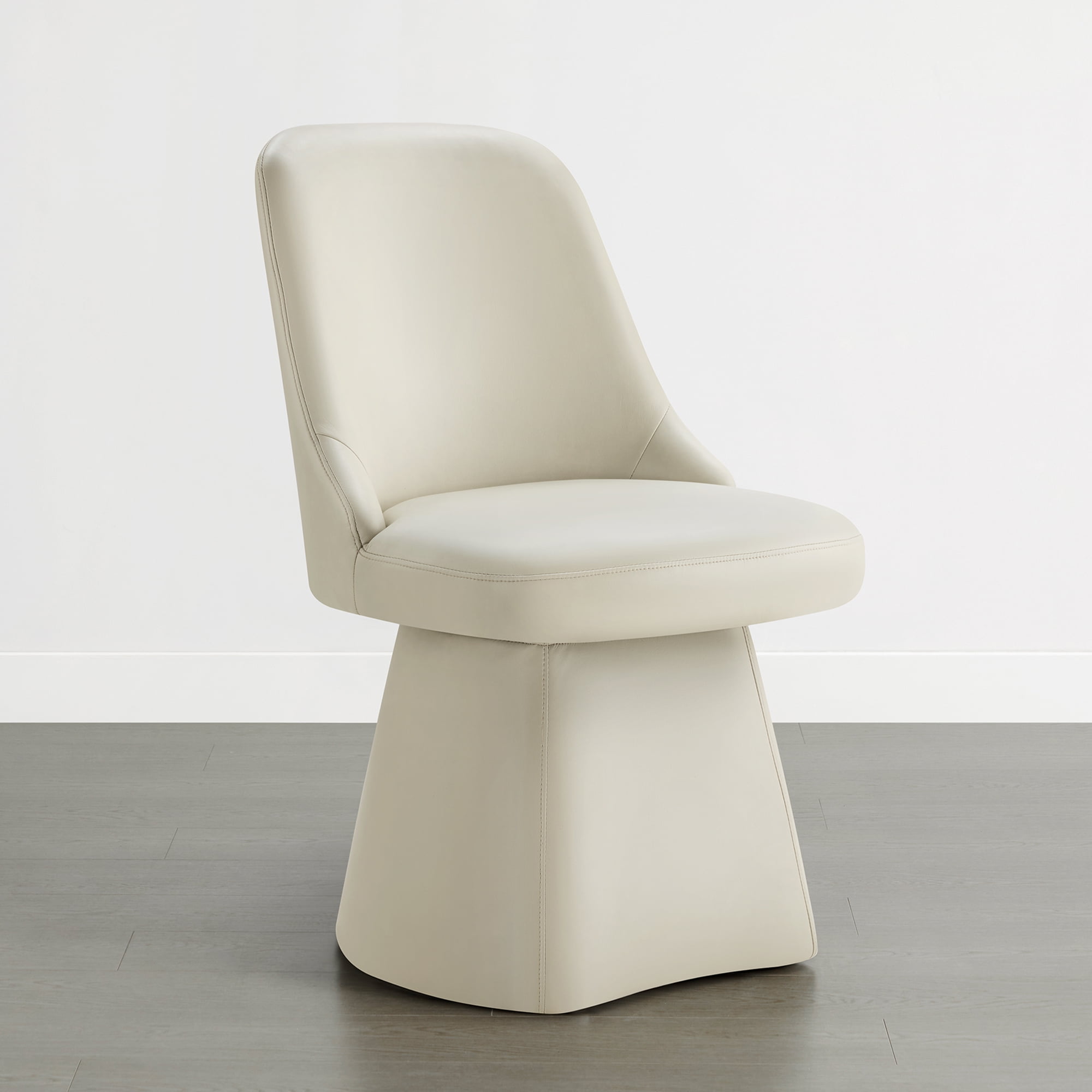 Spruce & Spring Modern Upholstered Swivel Dining Chair with High Back and Conical Base, Single, Cream Faux Leather